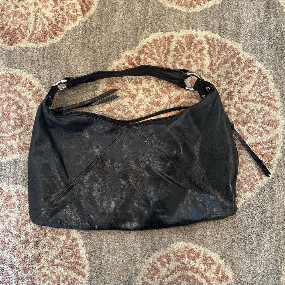 Hobo International Black Textured Leather Medium Boho Shoulder Bag Purse